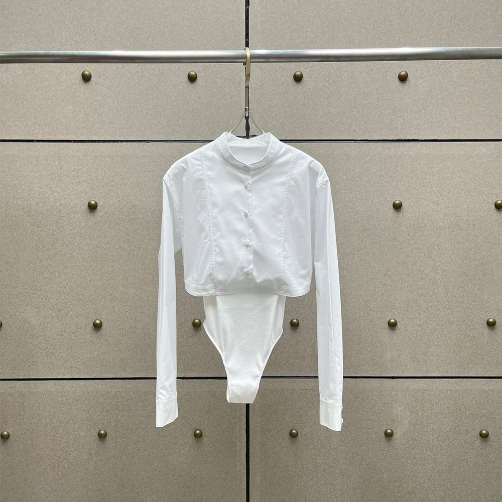 

100% Cotton Fashion Patchwork Women's T-Shirt Jumpsuit Elegant Commuter Casual Crew Neck Long Sleeve Top 2026 Spring New Y2k