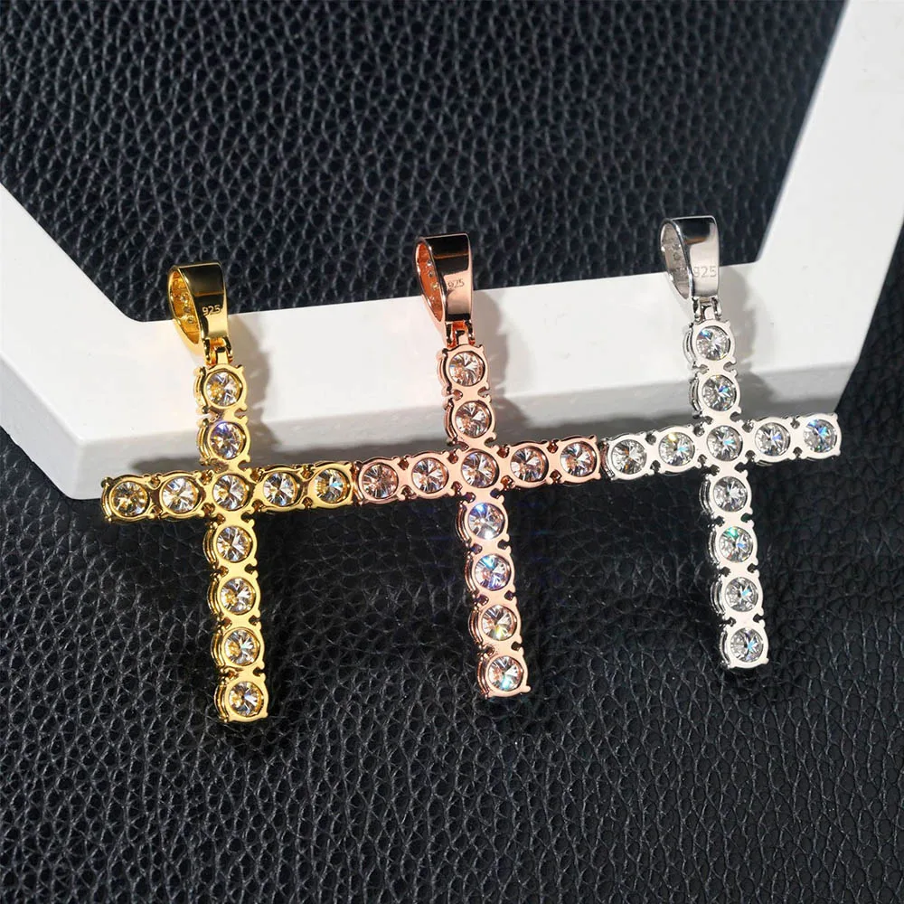 Hiphop 6MM D Color Moissanite Cross Pendant 925 Sterling Silver Plated Rose Gold for Women Men Rock Jewelry Pass Diamond Tester - Image 4