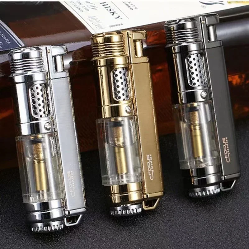 Visible Gas Window Flashlight Cigar Lighter Jet Butane Metal Turbo Windproof Portable Airbrush 1300C Men's Gadget