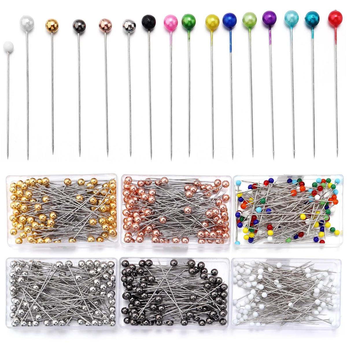 100Pcs/Box 35-40mm Colorful Round Pearl Head Needles Stitch Straight Sewing Pins For Positioning Dressmaking DIY Sewing Tools