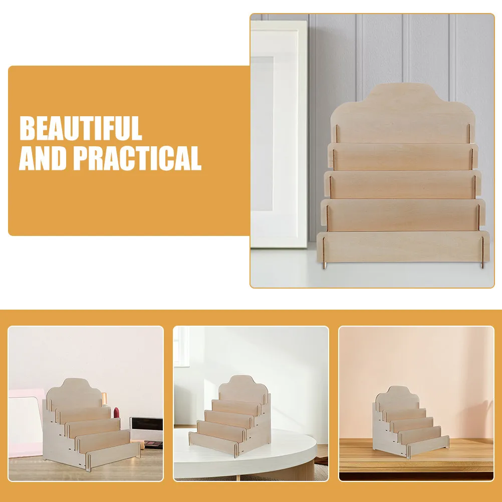 Natural Wood Card Display Rack Tiered Desktop Stand for Greeting Cards Posters Postcards Lipstick Nail Polish Essential Oil