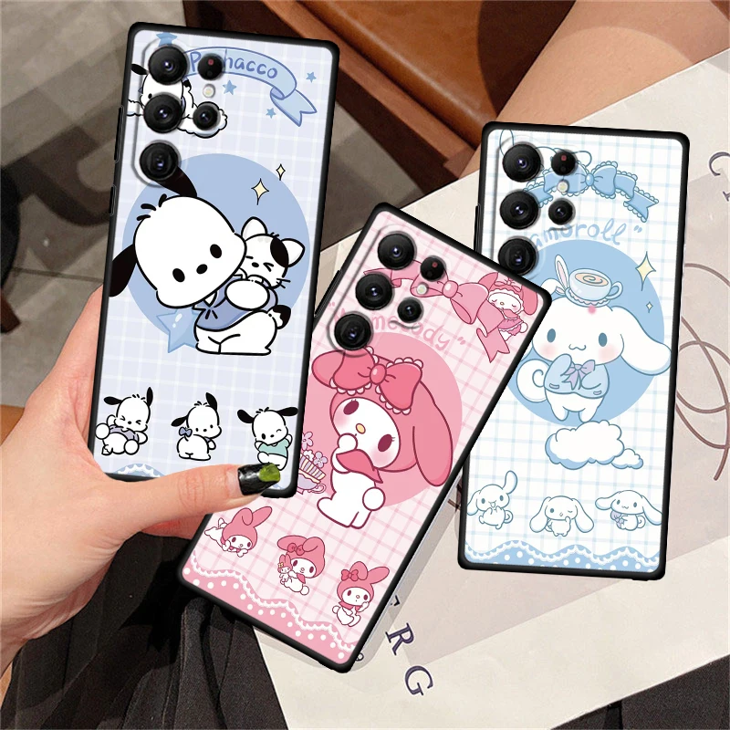 Śliczna kreskówka Sanrio dla Samsung Galaxy S23 S22 S21 S20 FE S10 S9 S10E S8 Plus Ultra Lite 5G czarna obudowa telefonu