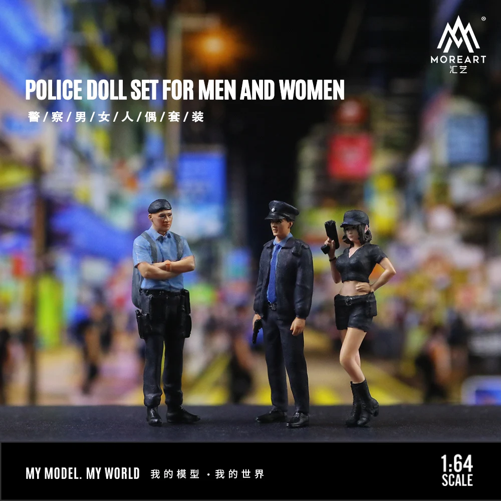 Más arte 1:64 Conjunto de figuras de acción de hombre y mujer de policía, modelo de figura decorativa de resina para regalo, exhibición y colección