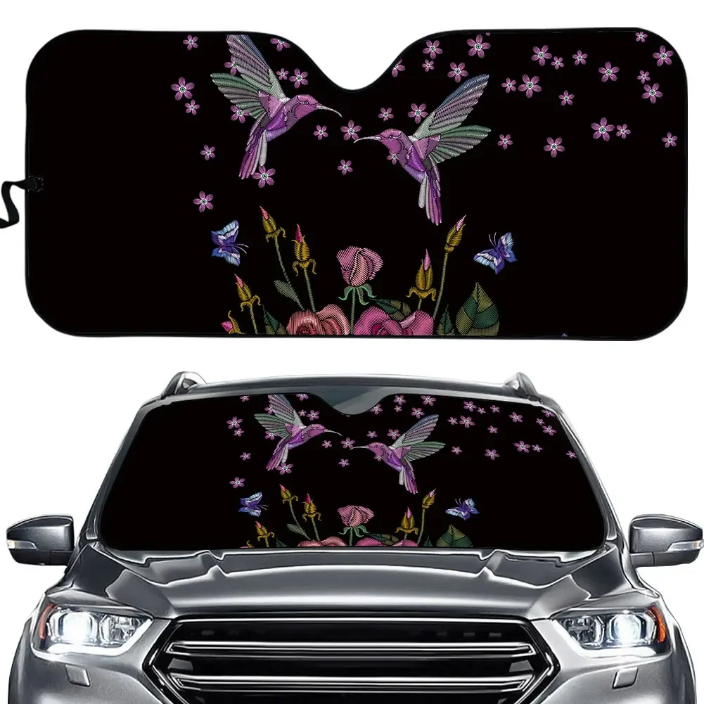 Car Windshield Floral Hummingbird Print Auto Sunshade Summer Universal Vehicle Sun Shade Protection Covers for Most SUV Cars