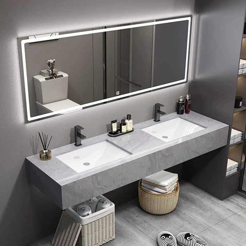 New Design Bathroom Cabinet Washbasin Floating Marble Slate Burnt Stone Bathroom Cabinet Vanity 5
