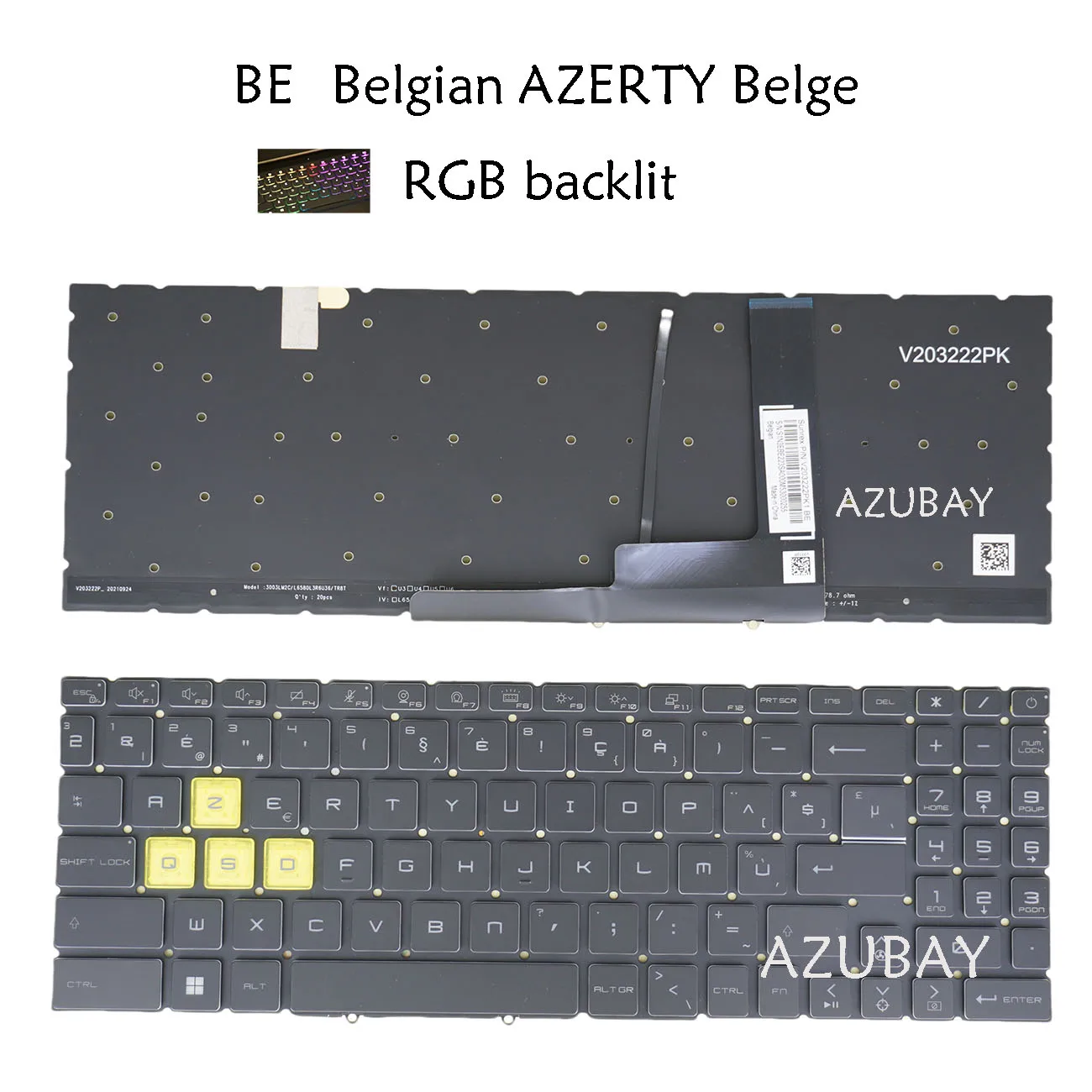 RGB Backlit Keyboard For MSI Crosshair 15 B12U,15 C12V,15 R6E B12U,17 B12U,17 C12V,15 B12UGSZ, MS-1583 MS-1584 Belgian AZERTY