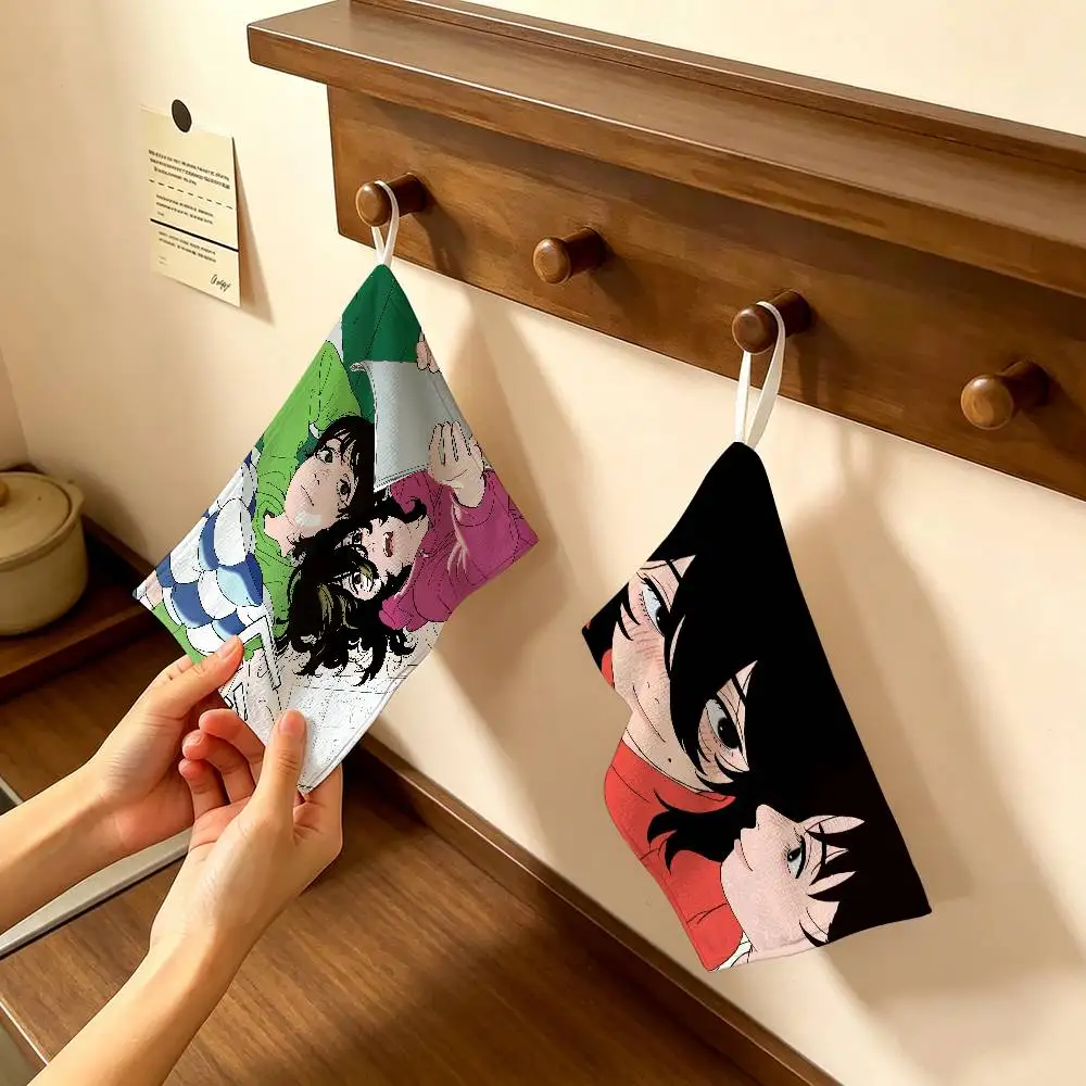 Anime Look Back Polyester Cotton Hand Wiping Towel, Hanging Design, Durable for Household Restaurant Toilet Use
