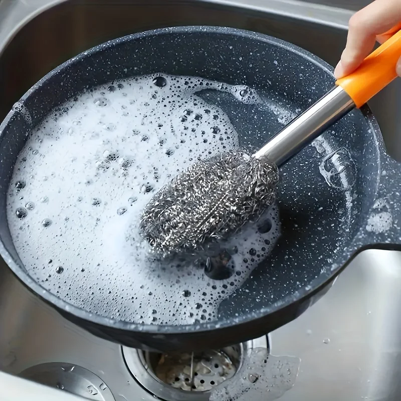 

Multi-Purpose Stainless Steel Scrub Brushes (3 Pack), Ergonomic Grip for Bathroom & Kitchen Cleaning