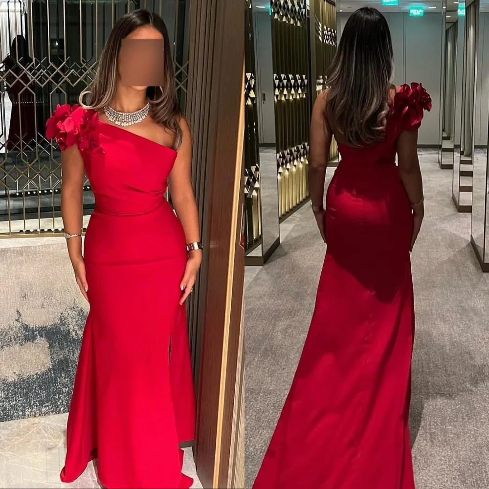 

Классические повседневные трикотажные плиссированные платья ручной работы с цветком Русалка на одно плечо Длинные платья на заказ Высокое качество