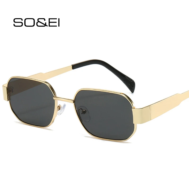 SO&EI Retro Polygon Square Metal Frame Women Sunglasses Fashion Clear Candy Color Lens Shades UV400 Men Punk Sun Glasses