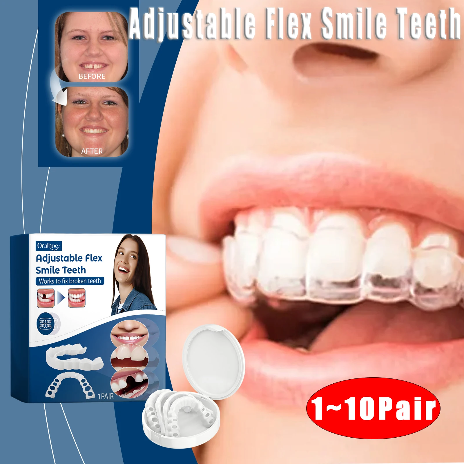 Adjustable Smile Teeth Dentures Portable Snap-on Braces Decorate Temporary Fillings Corrective Resin Gaps Dental Oral Care