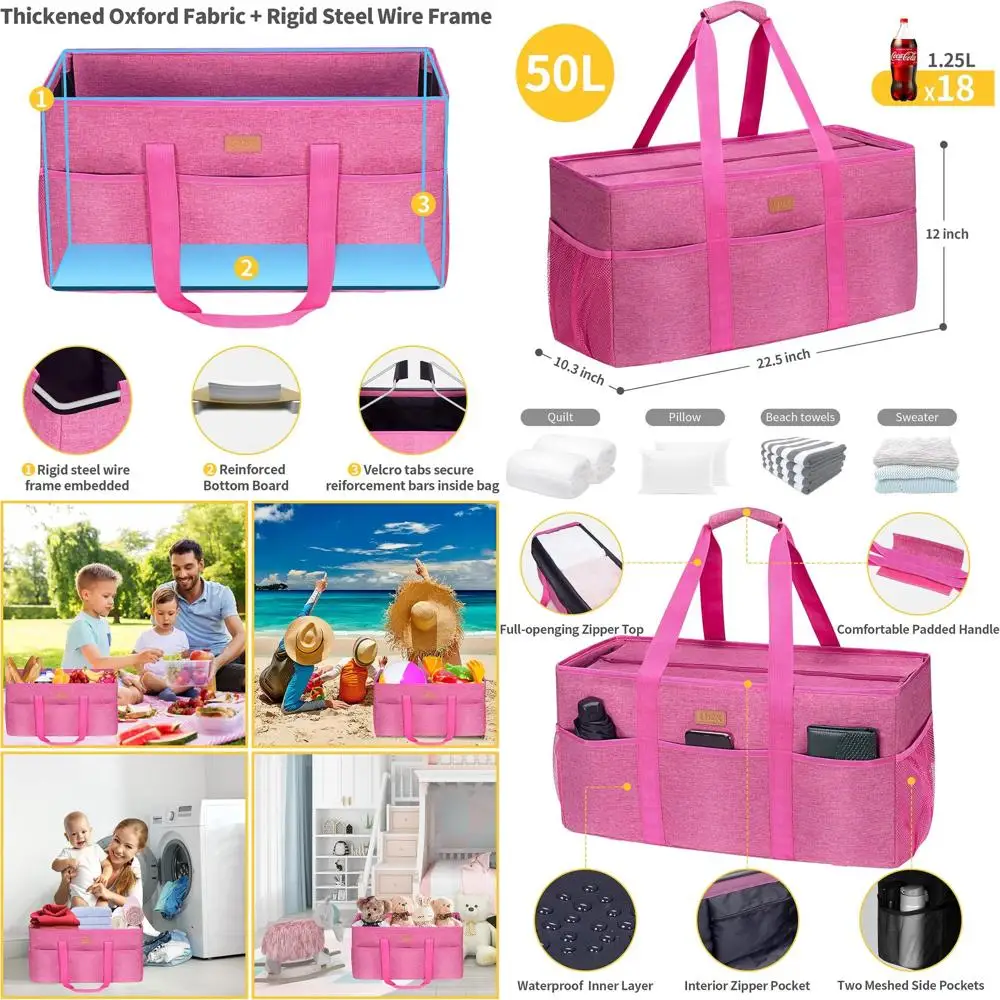 

Extra Large Stand-Up Utility Tote Bag with Metal Frame and Reinforced Sides