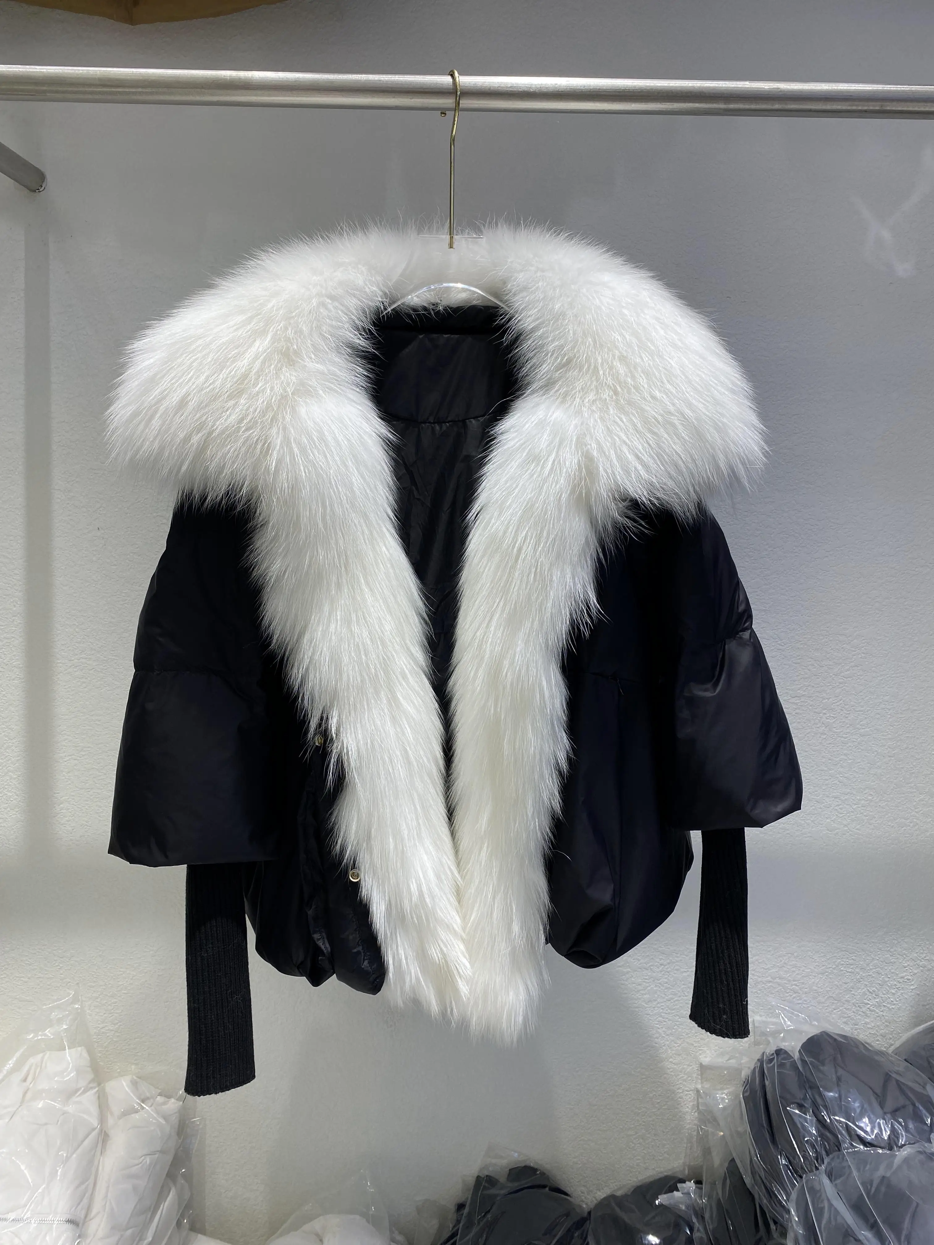 Janveny Large Real Silver Fox Fur Collar 2026 White Duck Down Jacket Women Winter Luxury Puffer Coat Oversize Feather Outwear