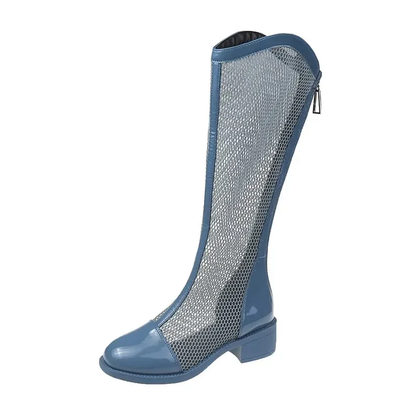 High Boots for Women Fashion Platform Martern Boot Hollow Long Boots Woman Sring Autumn 2022 New Mesh Sexy Knee-length Boots