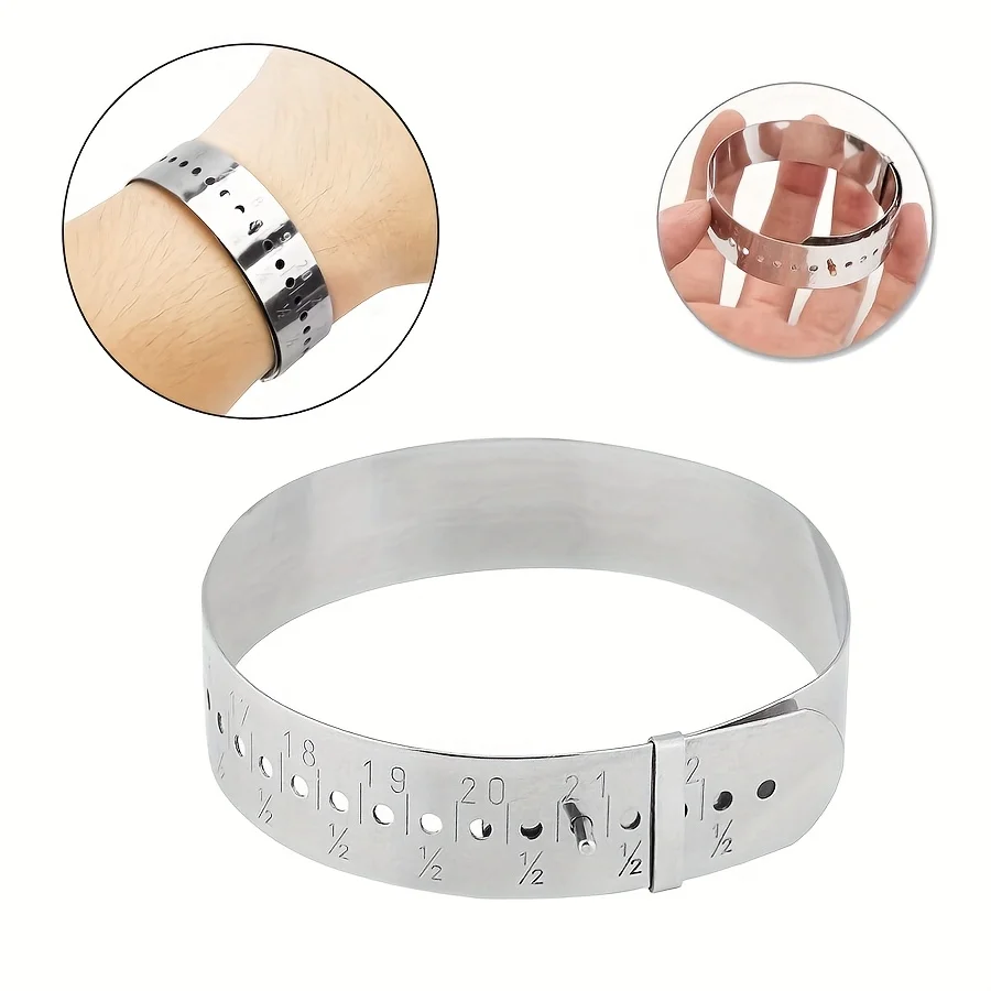 

Stainless Steel Adjustable Wrist Measuring Ruler Bracelet Sizer Used to Measure the Size of Bracelet Cuffs and Chain Bracelets