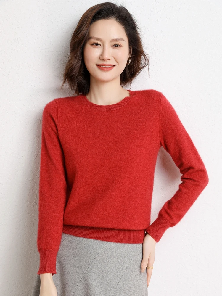 Choice Women Autumn Winter Cashmere Sweater Basic Bottom Pullover O-Neck Casual Simple 100% Cashmere Knitwear Clothing Tops