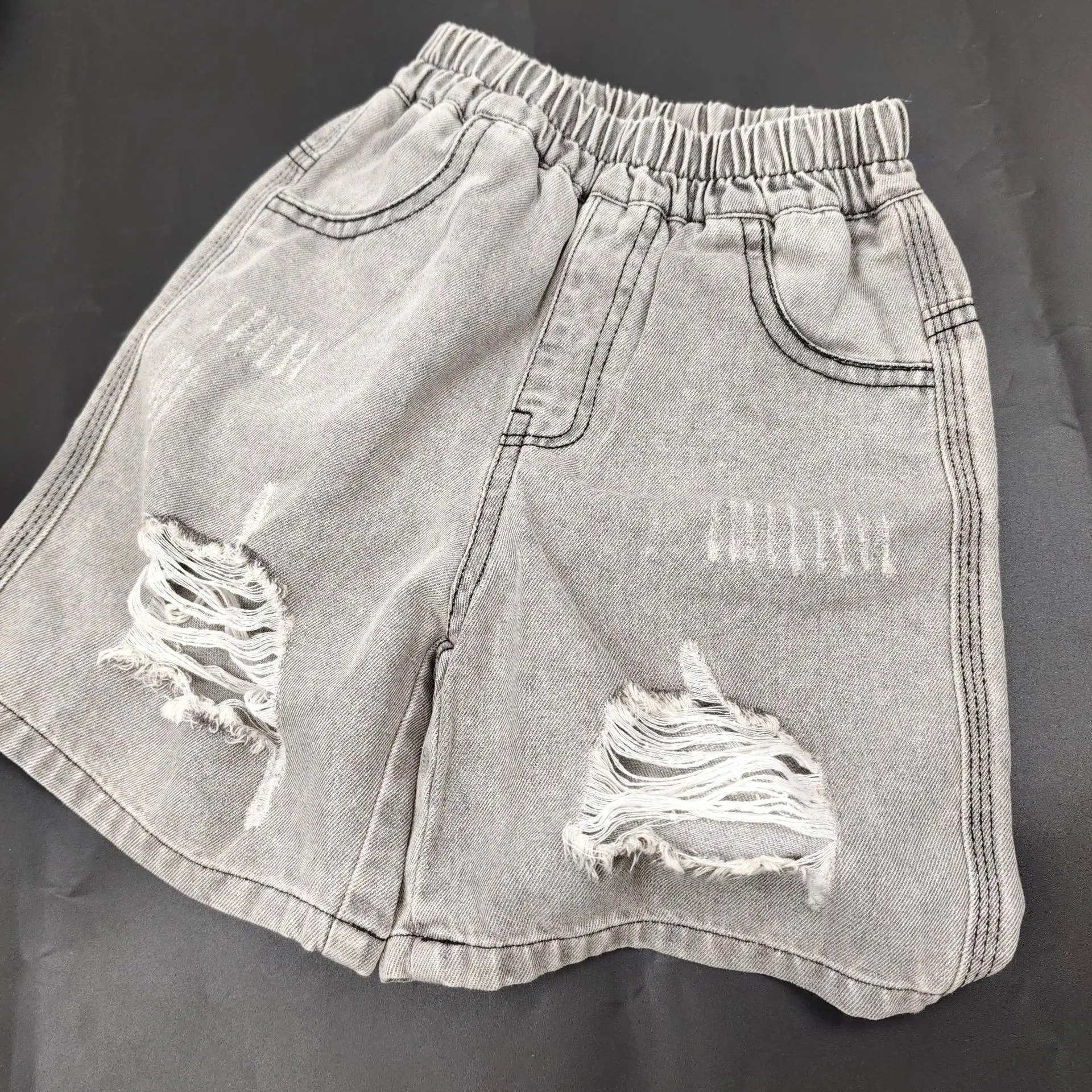 Summer Junior Boys Shorts Cotton LightGray Children Ripped Hole Denim Shorts Handsome 2-10Years Kids Boys Shorts Teens Boy Jeans