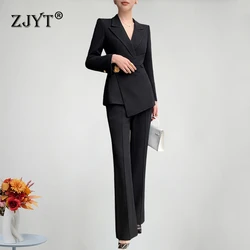 ZJYT Business Chic Blazer Pants Suits 2 Piece Matching Set Women Conjunto Para Mujeres Work Wear Trousers Sets Black Outfit