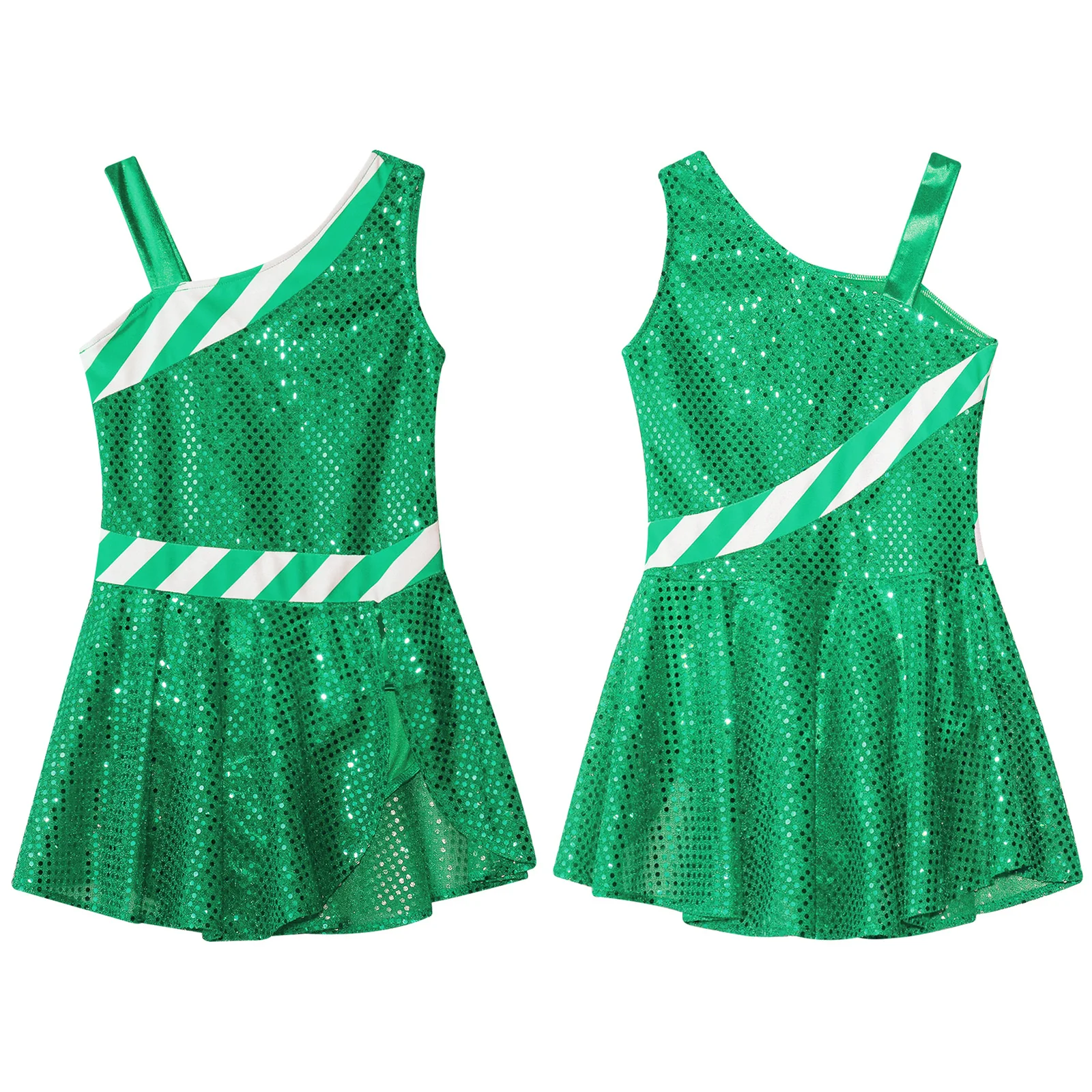 Kids Girls Christmas Ballet Dance Skating Gymnastics Leotard Dress Sleeveless Shiny Sequins Bodysuit Xmas New Year Party Costume