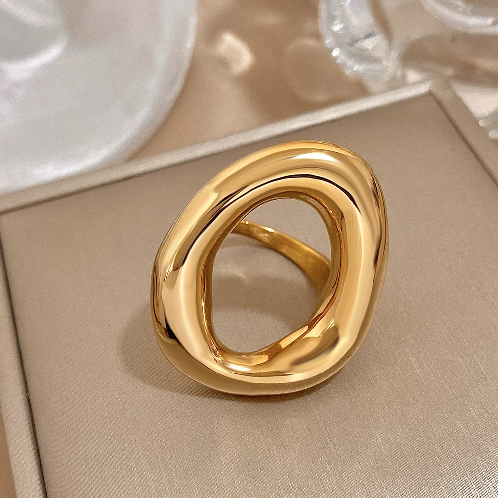 Freetry Minimalist Stainless Steel Chunky Large Rings For Women big size Geometric Aesthetic Femal Waterproof Ring - Image 5