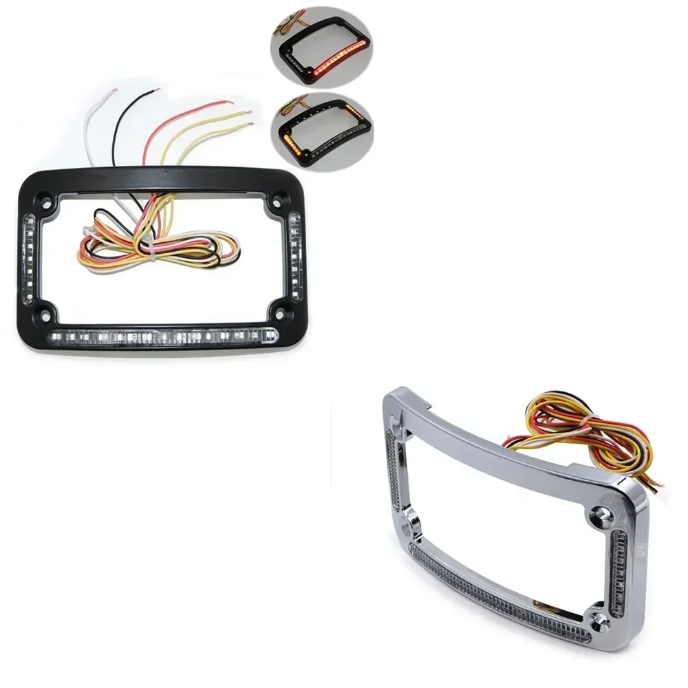 

Dual LED Curved Motorcycle License Plate Frame w/ Brake OR Turns - Black Finish Motor Parts