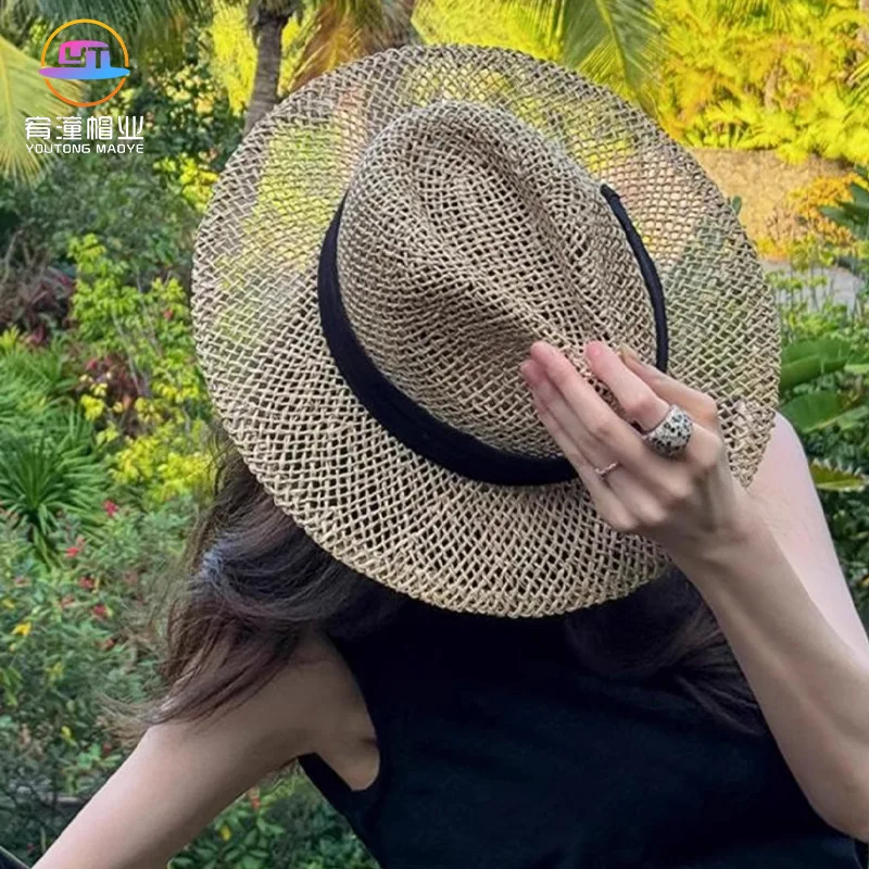 

Полая соломенная шляпа-панама, французская лямка, отпускная джазовая шляпа, тканая шляпа-котел, пляжная шляпа для фото, солнцезащитная шляпа