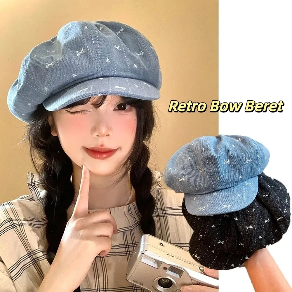 

Fashion Vintage Retro Bow Beret Japanese Cloud Octagonal Cap Artist Painter Newsboy Cap Outdoor