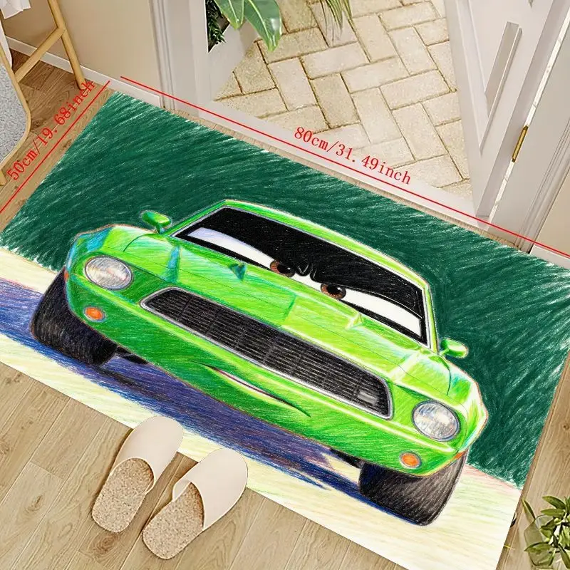 

1 шт. напольный коврик с принтом зеленой мускулистого автомобиля, забавный анимированный коврик для автомобиля для декора детской спальни, игровой комнаты, нескользящий, моющийся