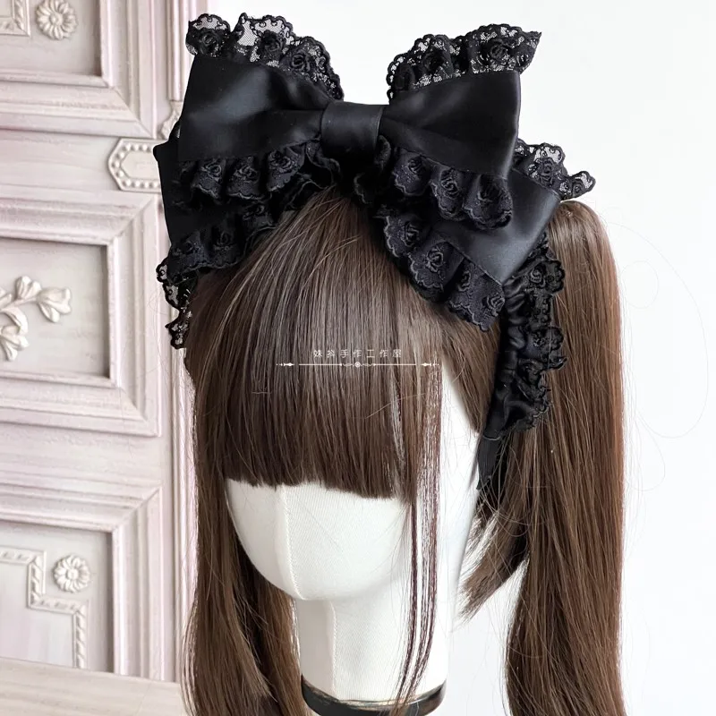 Original Handmade Cute Harajuku Pink Blue Mood Limited Lolita Handmade Lace Pearl Hair Band Headband Bow Kc