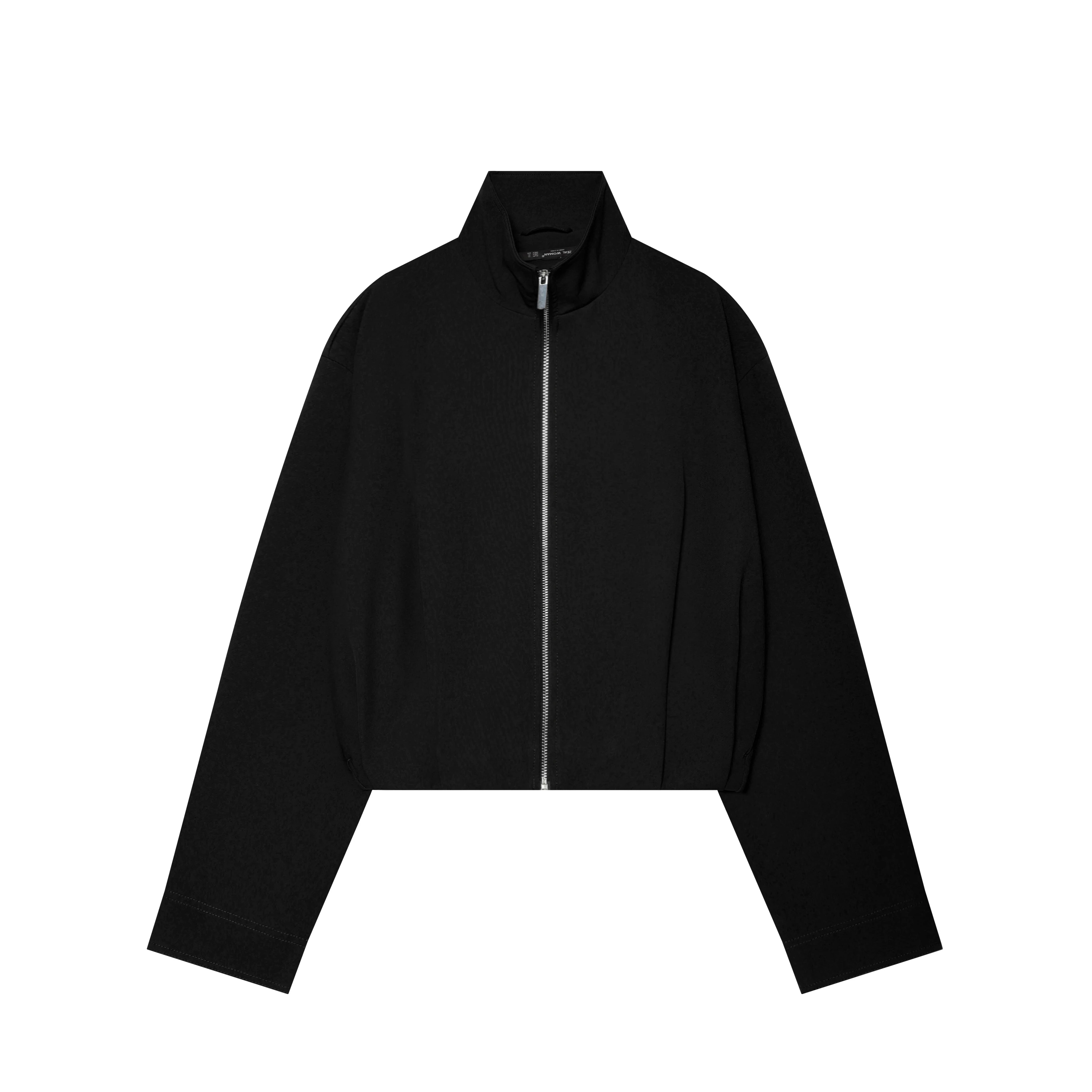 BSAY Streetwear Women Solid Cropped Bomber Jacket Stand Collar Zip Up Drop Shoulder Long Sleeve Loose Y2K Casual Short Outerwear