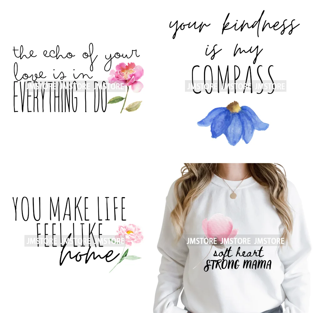 Autocollant DTF thermocollant lavable, prêt à presser pour sweats à capuche, avec motifs de fleurs sauvages, citations d'amour, citations et poèmes pour maman, inspirant pour les mères