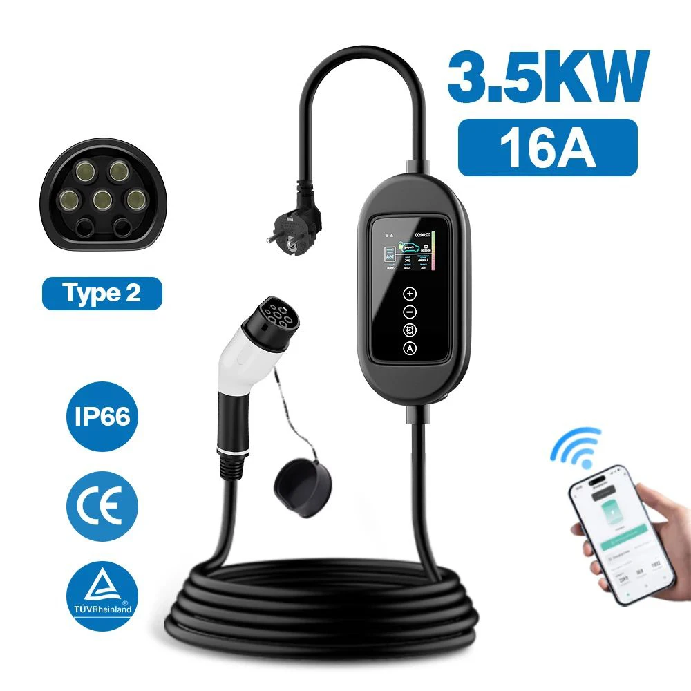 

3.5KW Portable EV Charger 16A type 2 Electric Car Charger 90v-290v EU Plug Charging Cable For All Electric Vehicles BMW BYD