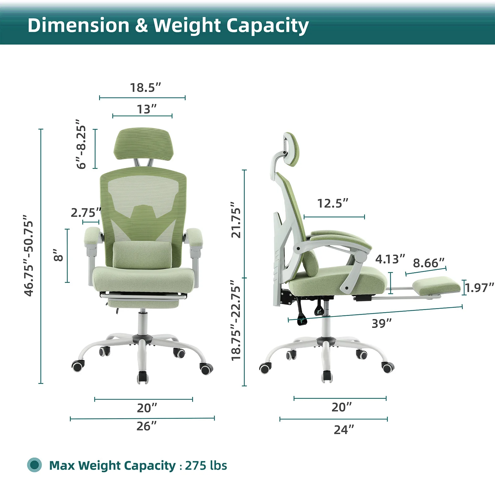 JHK-silla reclinable ergonómica de malla con espalda alta para oficina, escritorio de ordenador, giratoria, para tareas en casa, con almohada de soporte Lumbar