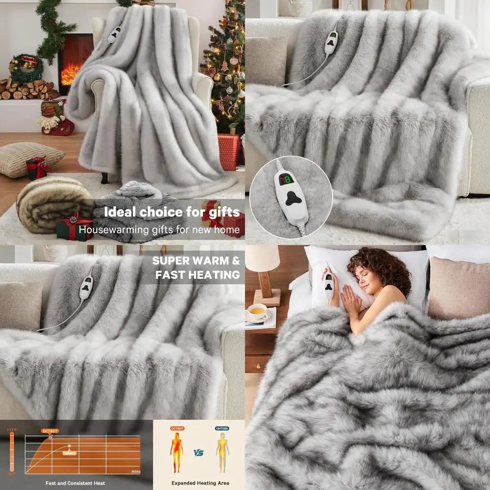 

Роскошное электрическое одеяло из искусственного меха 50x60 с 10 настройками нагрева и автоматическим отключением в течение 8 часов, идеально подходит для уютного зимнего тепла