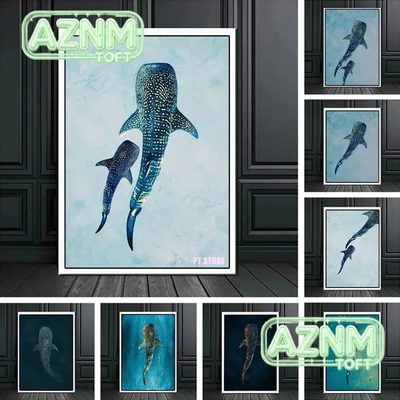 Sea Creatures Giant Whale Sharks Art Posters Animal Canvas Painting Nordic Murals Living Room And Children'S Room Decor Unfra