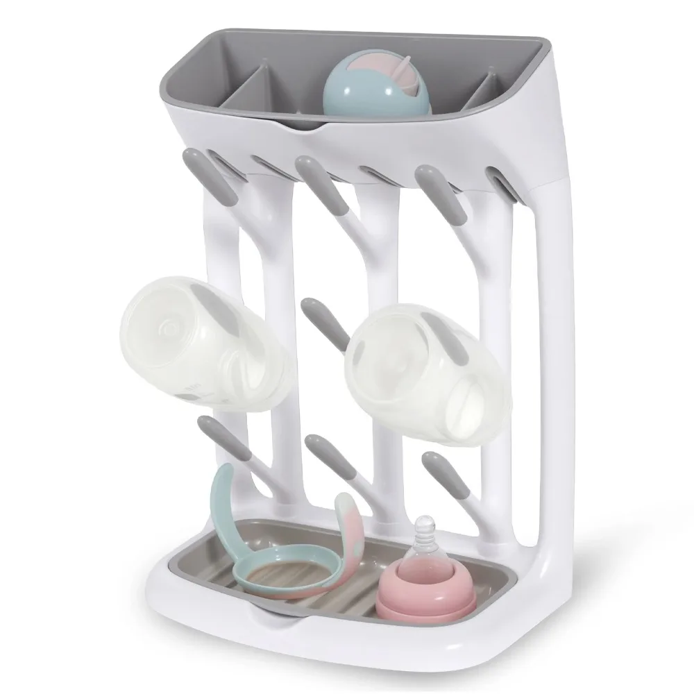 Baby Bottle Drying Rack, Space-Saving Countertop Organizer with Detachable Tray, Multipurpose Holder for Baby Bottles, Cups and