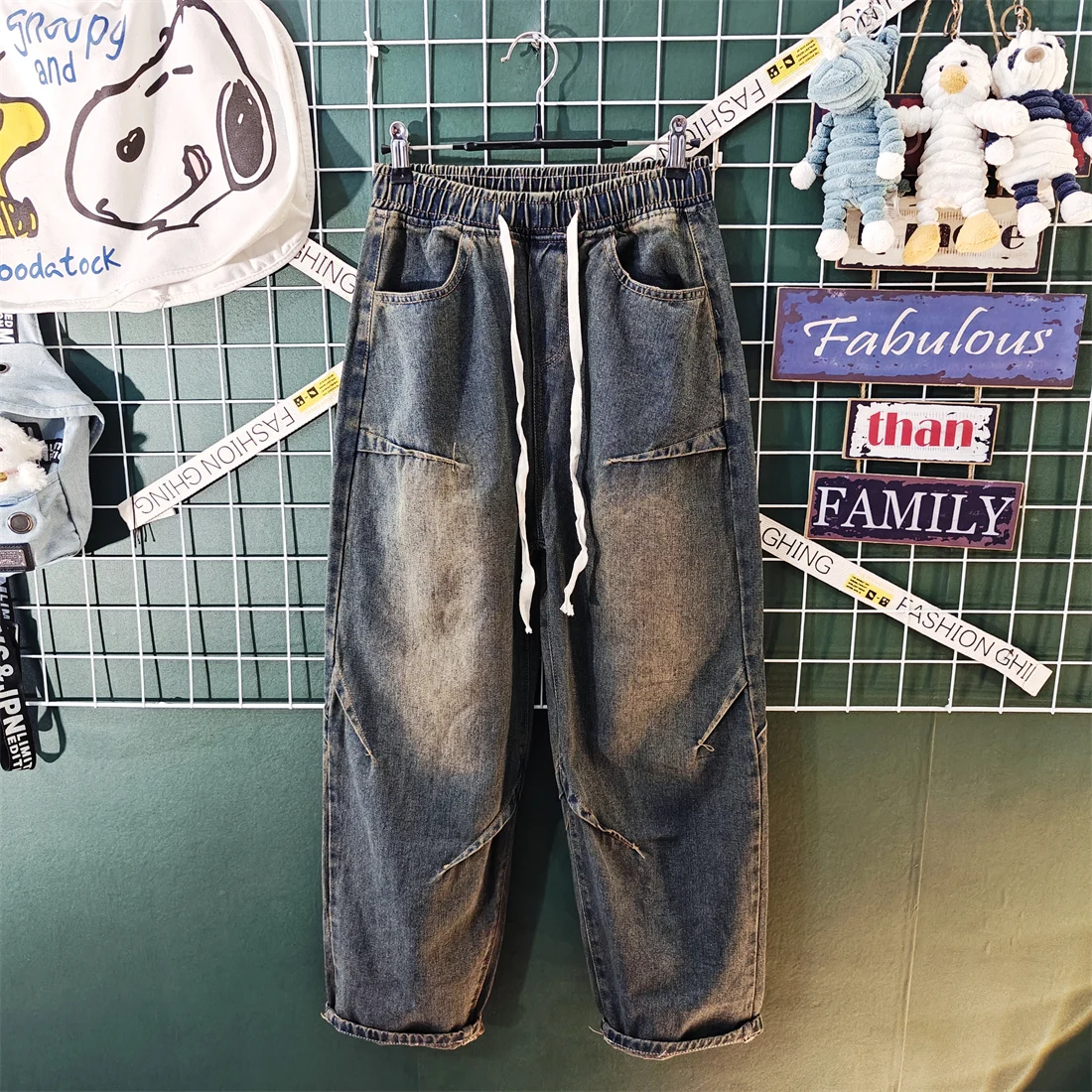 

Осень-зима, прямые джинсы для мужчин, потертые утолщенные джинсовые брюки с эластичной резинкой на талии, повседневные модные плиссированные брюки