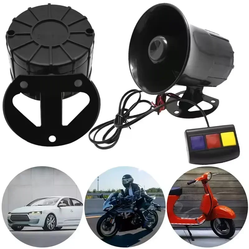 Car Horn 12V Speaker 3 Tone Sound Loud Air Horn 115DB Visible Loud Speaker for Motorcycle Police Fire Siren Vehicle