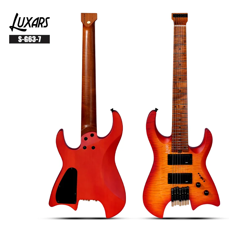 Wholesale OEM String Instrument HH Humbucker Pickups 24 Rounded End Frets High Quality 7 Strings Headless Electric Guitar Kit