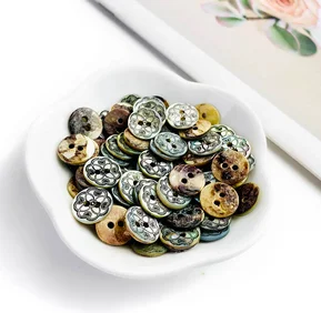10pcs Black Abalone Shell Two Holes Buttons Clothing Sewing Accessories Flower of Life Pattern Pendant DIY Jewelry Materials