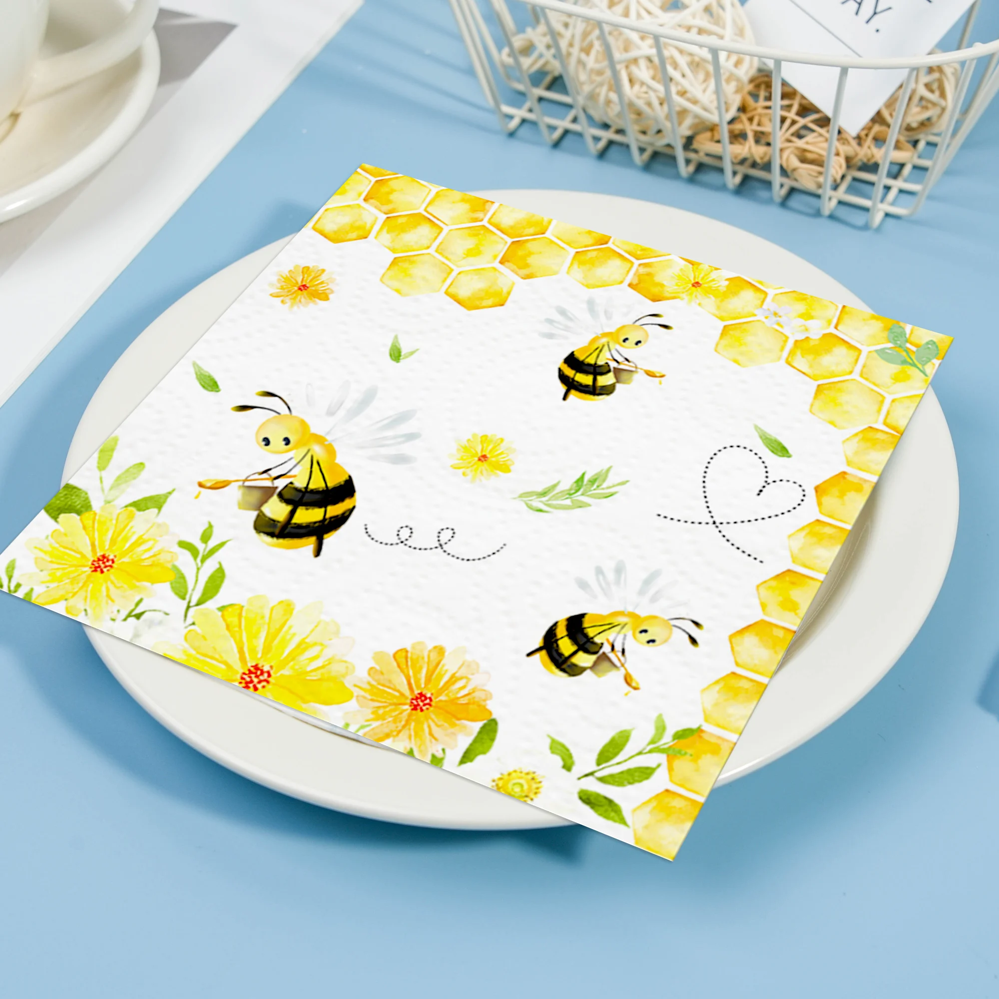 Cartoon Honig Biene Tiere Party Einweg Geschirr Sets Geburtstag Pappteller Tassen Servietten Baby Shower Party Geschirr Dekor – Detail 11