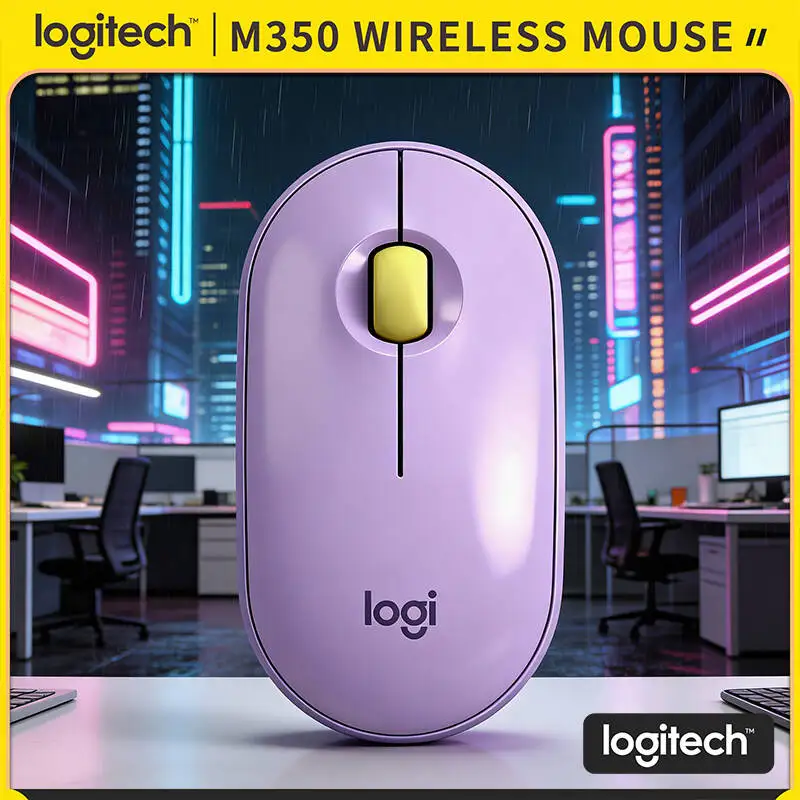

Logitech M350 Wireless Optical Mouse - Pebble Shape, Silent Operation, 10m Range, 18-Month Battery, Works with Multiple Devices