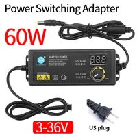 Fuente de alimentación reguladora de voltaje de 60W, 3-36V, Adatper para reproductor de juegos, enrutador de Motor, enchufe estadounidense con pantalla LCD, instrumentos