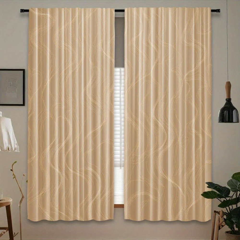 Elegant Beige Champagne Gold Window Curtains for Living Room Bedroom Modern Vertical Stripe Drapes Light Filtering Curtain Panel