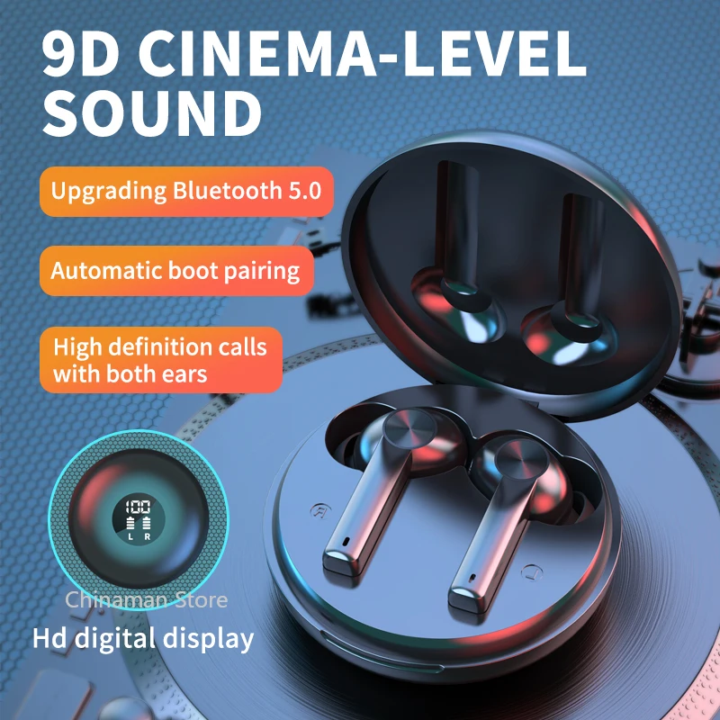 Fones de ouvido sem fio Bluetooth-5.0 esportes à prova dwireless água fone com display led potência estéreo fones de ouvido jogos para samsung