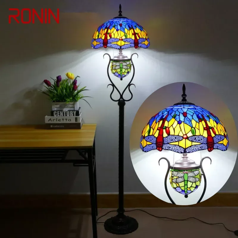 

RONIN Tiffany Floor Lamp American Retro Living Room Bedroom Lamp Country Stained Glass Floor Lamp