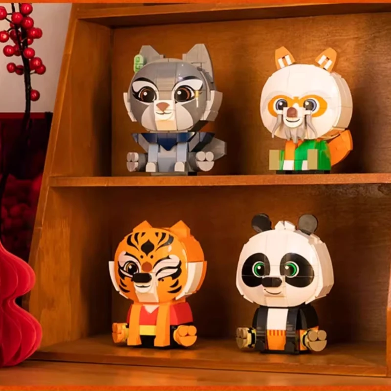 Blok Bangunan Fantasi Film Kung Fu Panda Figur Po Tigress Duduk Model Bangunan Kepala Persegi Ornamen Mainan Hadiah