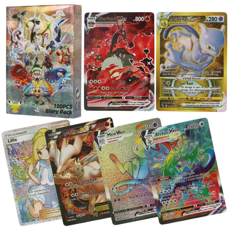 100 pcs vmax pokemon cards 3 Pokmon Card Bundle - 1 Secret Rare Card - No Duplicates Secret Rare Mega Ex / Gx or Full Art Pokemon Trading Card Opening Box of 100 VMAX