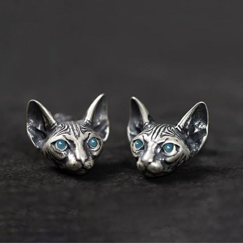 Dark Gothic Earrings Sphinx Cat Earring For Women Men Silver Color Vintage Goth Punk Personality Jewelry Halloween Accessories