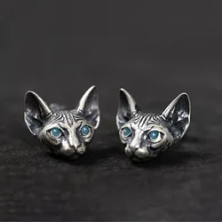 Orecchini gotici scuri orecchino gatto sfinge per donna uomo colore argento Vintage Goth Punk personalità gioielli accessori di Halloween